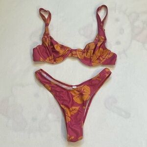 Pink & Orange Tropical Hawaiian Floral Underwire Bikini Set